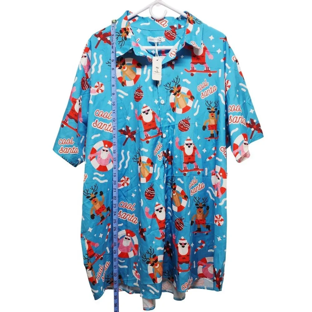 Cool Santa Blue Button-Up Men's Shirt Size 3XL By Dress For Adventure